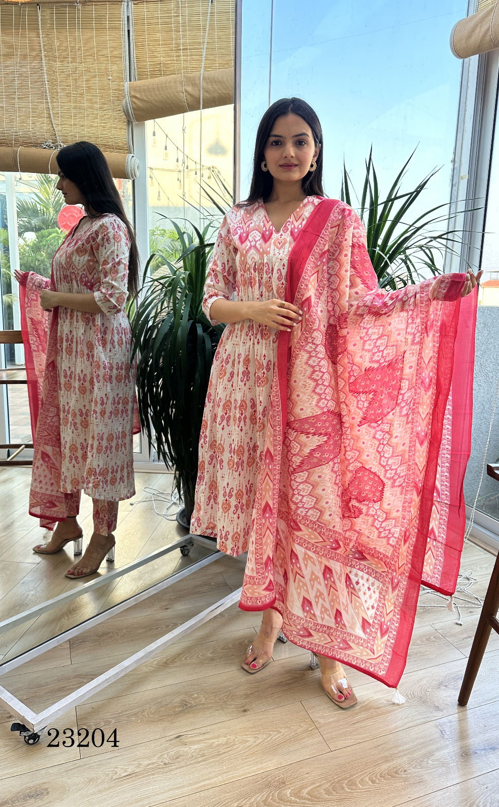 Indira 23204 Pure Cambric Anarkali  Kurti With Bottom Dupatta Wholesale Clothing Suppliers In India